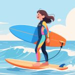 Young Surfer Girl on Surfboard - Flat 2D Vector Design
